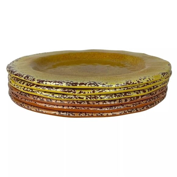 Pier 1 Carmelo Salad Luncheon Plates Set of 6 Yellow Orange Crackle Melamine - Picture 1 of 8